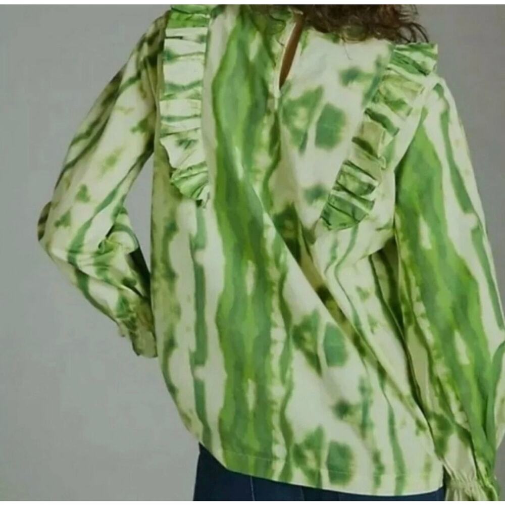 Anthropologie Samant Chauhan Emillia Ruffle Tie-Dye Blouse Size XS Green Boho - Picture 2 of 13